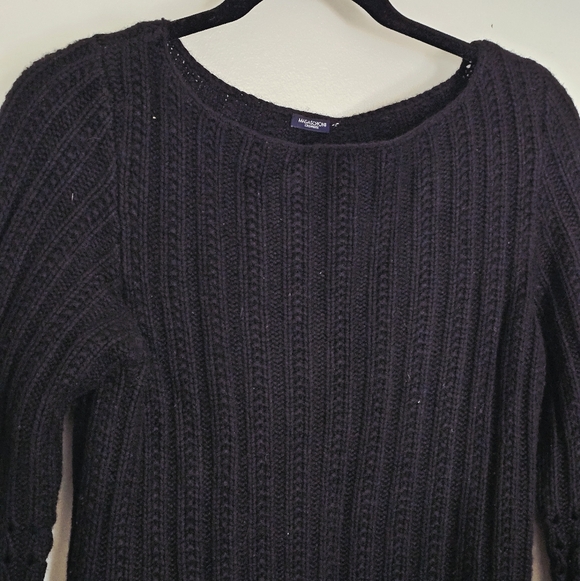 100% Cashmere Magaschoni Ribbed Knit Black Sweater Dress with Bell Sleeves - Picture 7 of 13